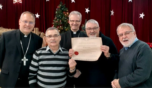 Mgr Alain Faubert, Jean-Marc Lachambre, Mgr Christian Lépine, André Lachambre et Gérard Bernatchez