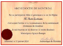 Archidiocèse de Montréal - Mérite diocésain